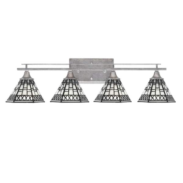 Unbranded Ontario 29.5 in. 4-Light Vanity Light Aged Silver Pewter Art Glass Shades