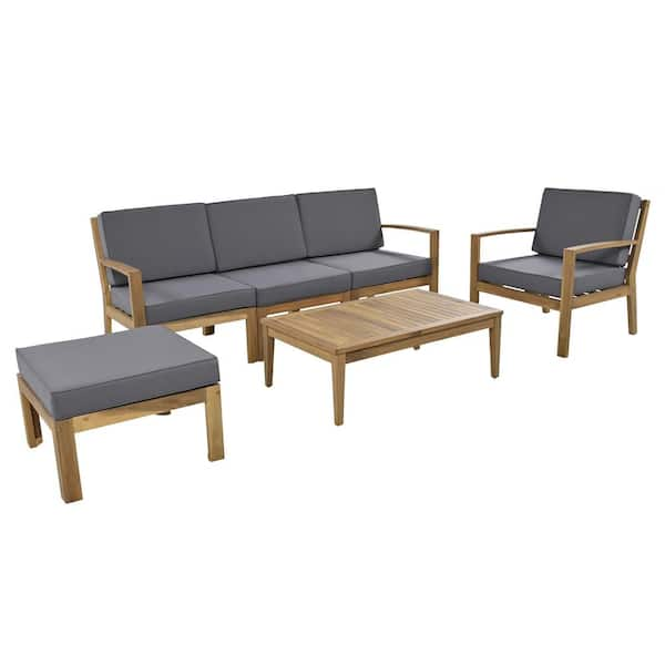 Runesay 6-piece Acacia Wood Frame Patio Outdoor Conversation Sectional 