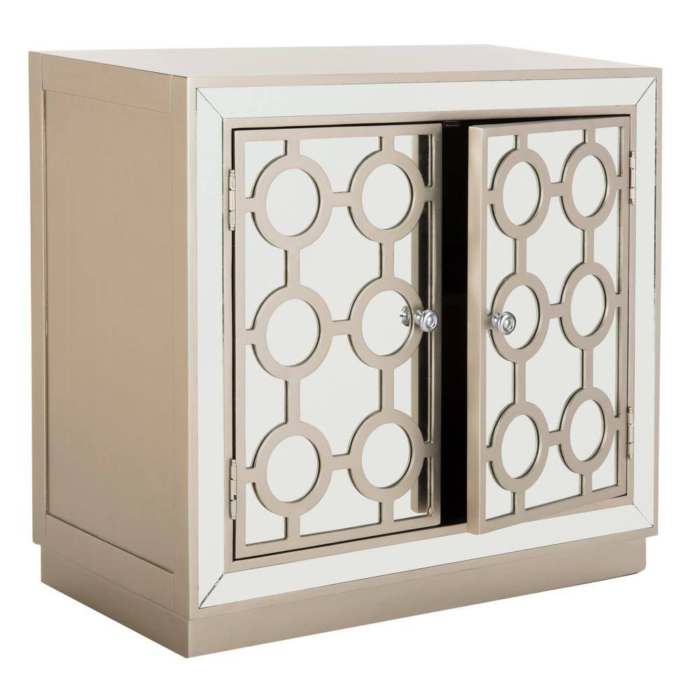 Gray Mirrored Glam Art Deco Accent Cabinet