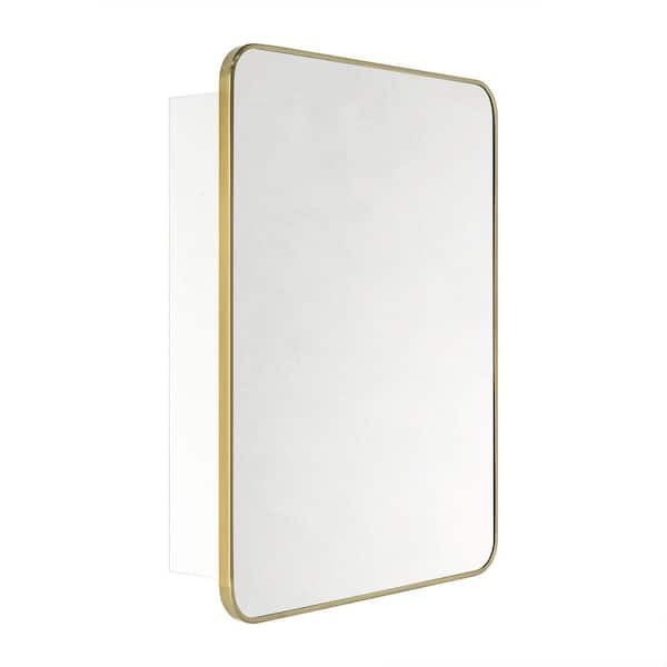 Garnes 24 in. W x 30 in. H Rectangular Recessed or Surface Mount Metal Medicine Cabinet with Mirror in Brushed Gold