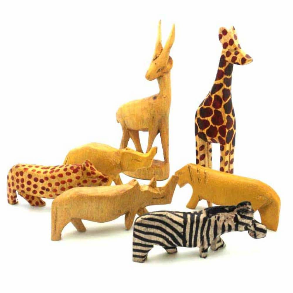 Handcarved Medium Wood Miniature Safari Animal Set
