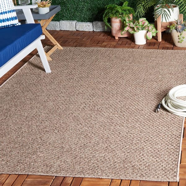 Sisal All-Weather 8 ft. x 8 ft. Square Brown Woven Geometric Indoor/Outdoor Area Rug