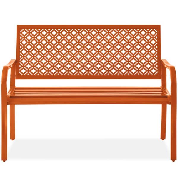 Best Choice Products 2-Person Carrot Metal Outdoor Geometric Garden Bench