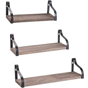 3-Piece Set Antique Wood Wall Mounted Floating Country Style Shelf Brown Bedroom Kitchen Study