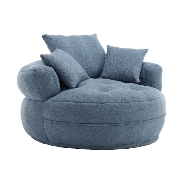 HOMEFUN Modern Light Blue Chenille Swivel Upholstered Barrel Living Room Chair With Cushion and Pillows