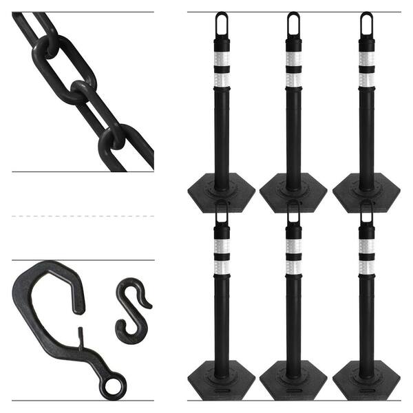 44" Black Traffic Safety Delineator Posts – 2 Pack With Reflective Bands & Heavy Removable Base For Parking & Construction
