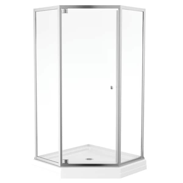 Foundations 38 in. L x 38 in. W x 74 in. H Corner Shower Kit with Pivot Framed Shower Door and Shower Pan