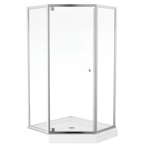 Foundations 38 in. L x 38 in. W x 74 in. H Corner Shower Kit with Pivot Framed Shower Door and Shower Pan