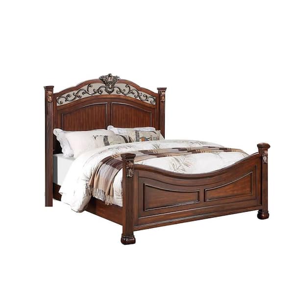 Benjara Aza Traditional Brown Wood Frame Queen Size Platform Bed