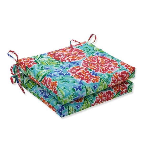 Pillow Perfect Floral 18.5 x 16 Outdoor Dining Chair Cushion in Pink/Blue/Green (Set of 2)