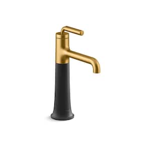 Tone Single-Handle Single-Hole Bathroom Faucet in Matte Black with Moderne Brass Trim