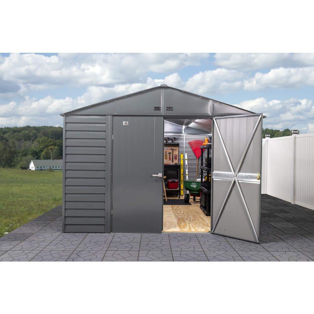 Arrow Select Charcoal Steel 10x14 Storage Shed with Swing Doors