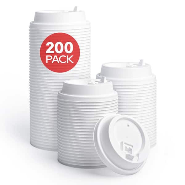 Disposable Plastic Coffee Cup Lids, 200 Count, 3.54 Inch White Lids for 10-20 oz Paper Cups