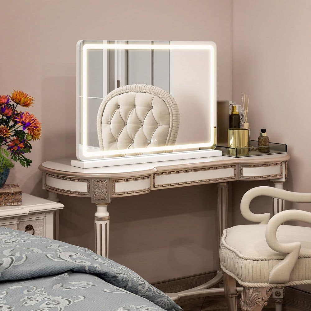 22 in. W x 32 in. H Rectangular Frameless Tabletop Bathroom Vanity Mirror in White with LED Lights price history on PriceWatchPro