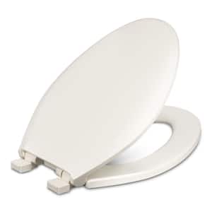 Elongated Closed Front Toilet Seat with Safety Close in Biscuit