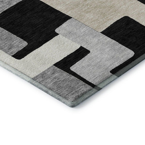 Mayfield Premium Machine Washable Abstract AMF955 Black 2 ft. 3 in. x 7 ft. 6 in. Runner Rug