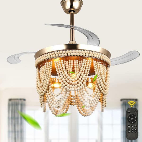 Pierce 42in.Indoor Gold Boho Ceiling Fan with Lights, 6-Speed Quiet Reversible Ceiling Fan wih Remote, Downrod Included