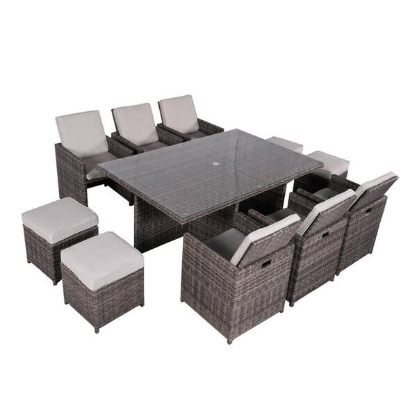 moda furnishings Cube Grey 11 Piece Wicker Outdoor Dining Set with Grey Cushions MODAD 3234 G The Home Depot