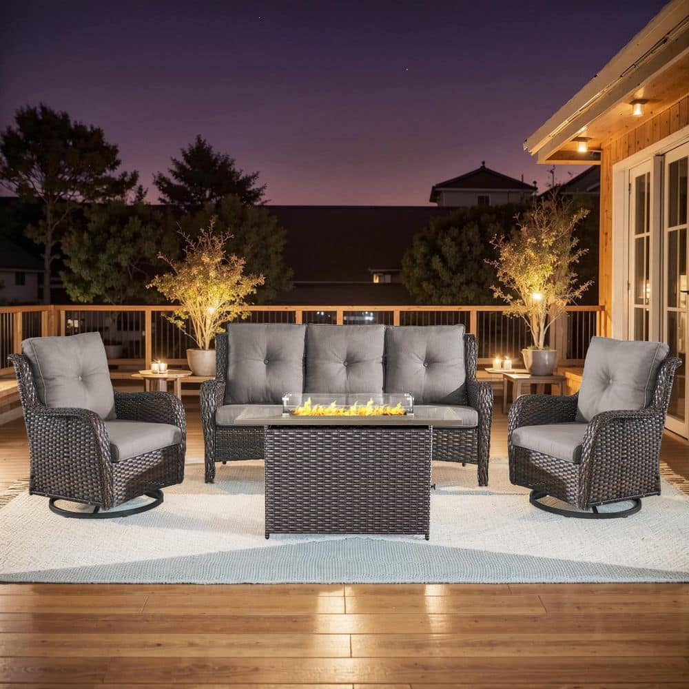 Arcline 4-Piece Brown Wicker Fire Pit Conversation Set with Olefin Gray Cushions and 2 Swivel Glider Chairs and Couch price history on PriceWatchPro