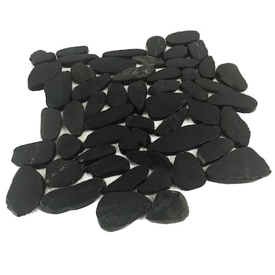 12 in. x 12 in. Black Sliced High-Polish Pebble Stone Floor and Wall Tile (5.0 sq. ft. / case)