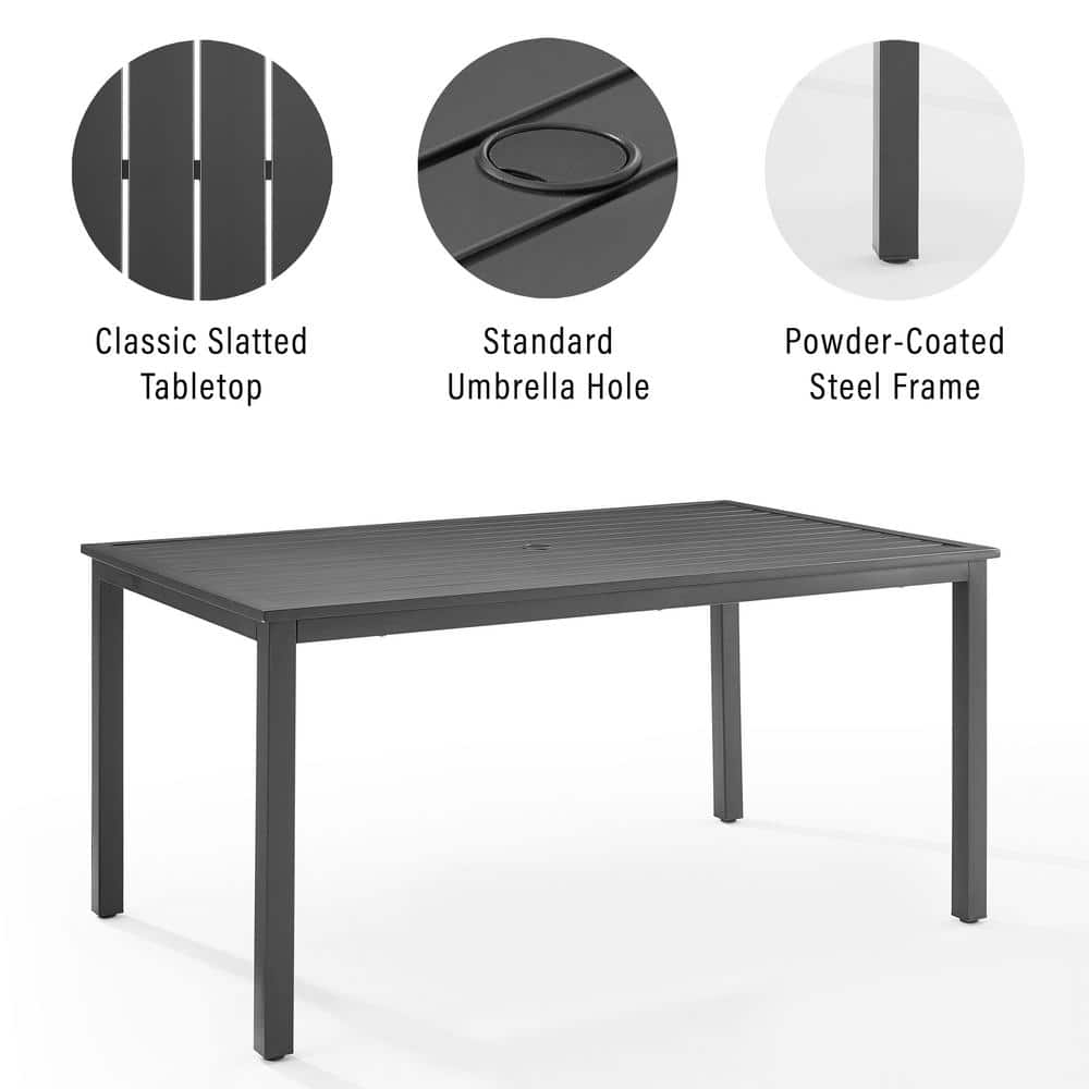 Gray Matte Steel Rectangular Outdoor Dining Table with Umbrella Hole