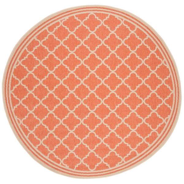 Beach House Rust/Cream 7 ft. x 7 ft. Round Trellis Indoor/Outdoor Patio  Area Rug