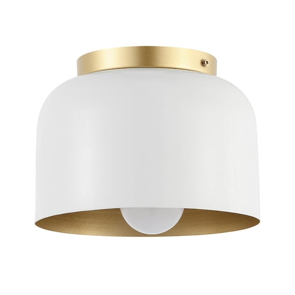 Peale 9 in. 1 Light White/Gold Flush Mount with Glass Shade
