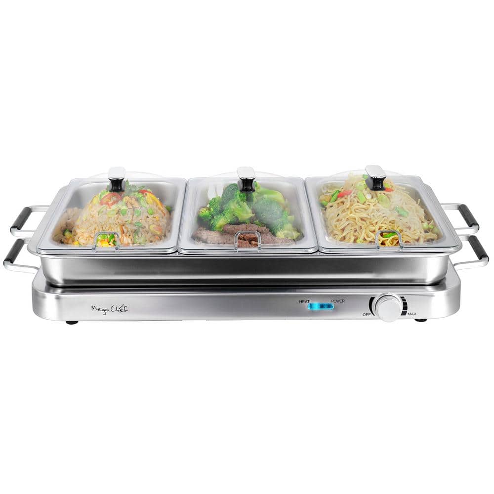 Silver Stainless Steel 3-in-1 Electric Buffet Server and Warming Tray