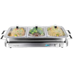 3 in. 1 Electric Chaffing Buffet Server and Warming Tray with Triple 2.63 Quart Trays and 8.6 Quart Baking Pan