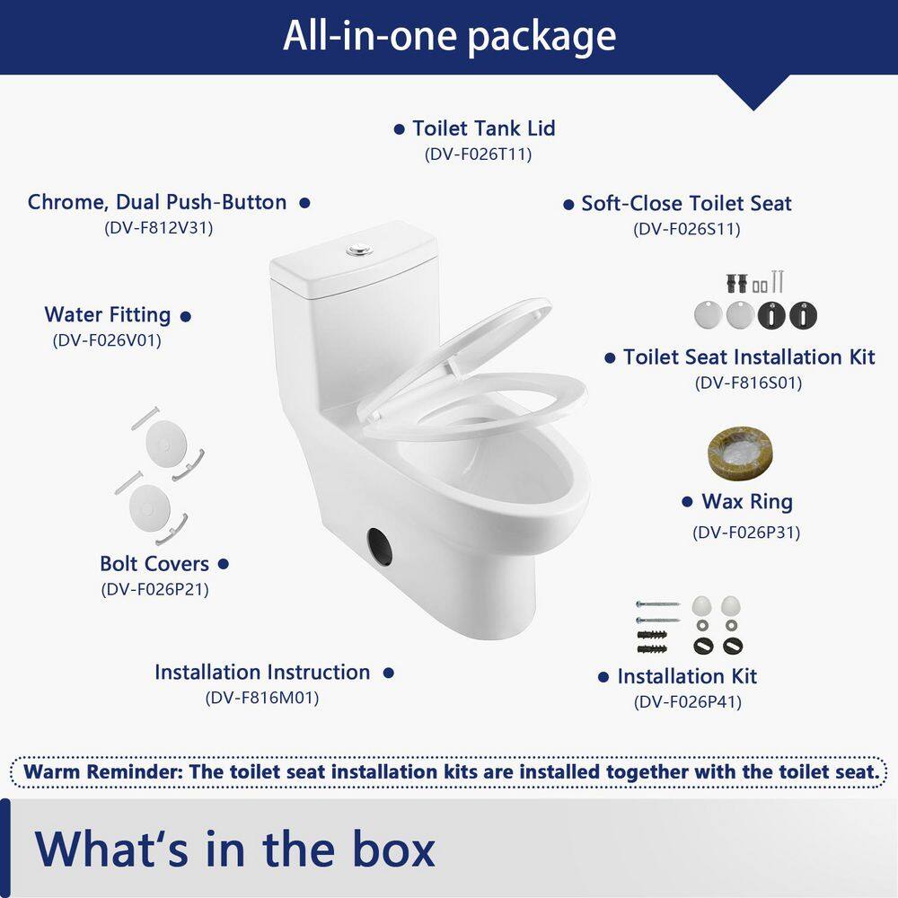 White Ceramic Elongated Dual Flush One-Piece Toilet