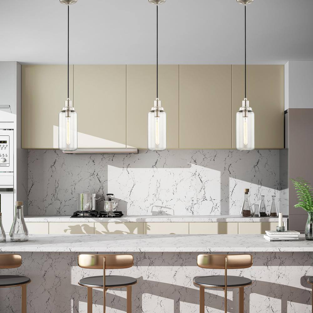 Elegant Brushed Nickel Mini Pendant with Hand-Blown Clear Glass