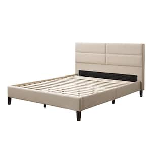 Bellevue Cream Fabric Queen Wide-Rectangle Panel Upholstered Bed