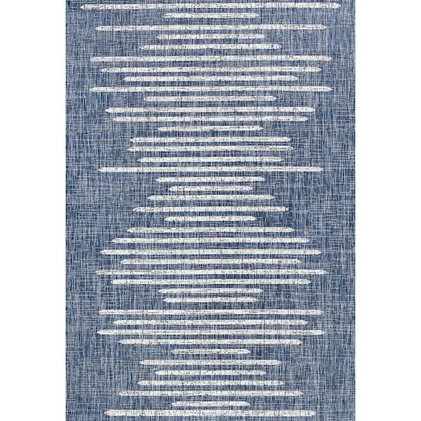 Blue Polypropylene 5 ft. x 8 ft. Stripe Geometric Indoor/Outdoor Area Rug
