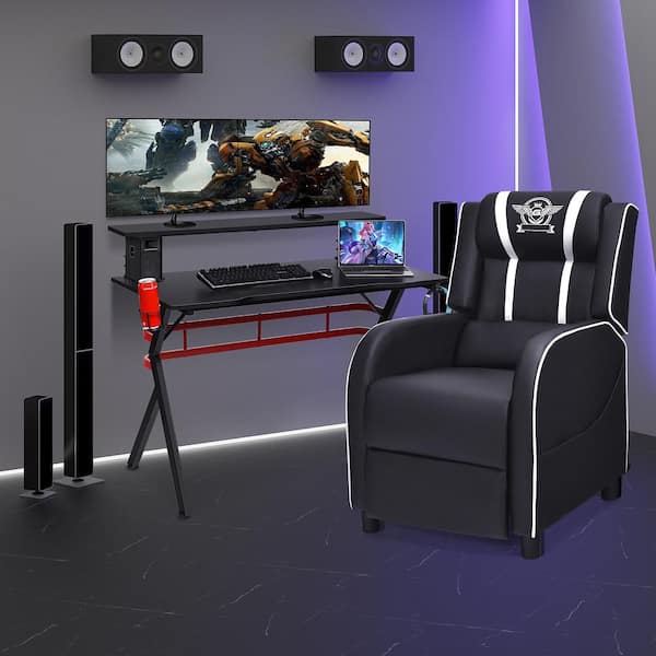 48 in. Black Computer Desk and Massage Recliner Chair Gaming Desk and Chair Set