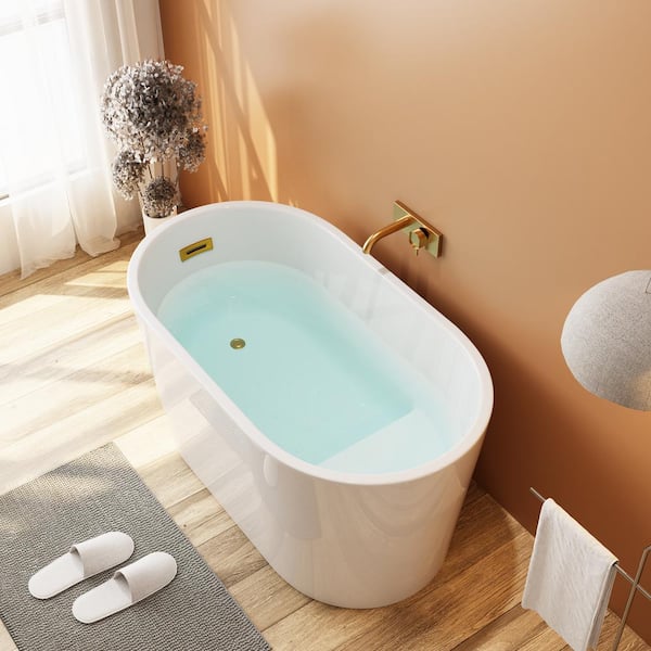 HOROW 47 in. x 26.8 in. Soaking Bathtub with Side Drain in White/Golden