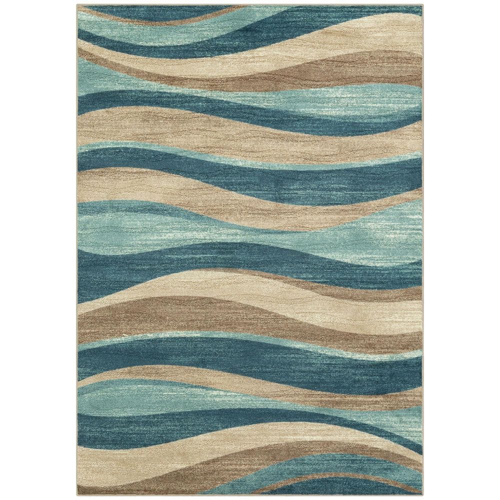 Green Polyester 5 ft. x 7 ft. Geometric Indoor Area Rug
