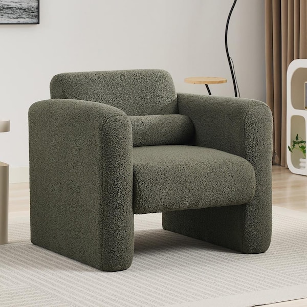 Harper & Bright Designs Green Lambskin Sherpa Fabric Upholstered Arm Chair, Accent Chair with Lumber Pillow for Living Room, Guest Room, Office