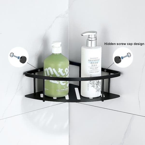 Wall Mounted Corner Shower Caddy Corner Storage Shelf Triangular Shower Basket in Stainless Steel Matte Black