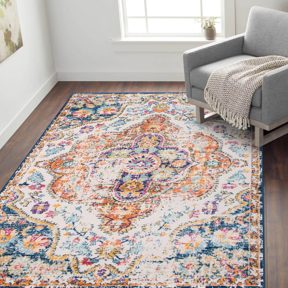 Multi 10' x 14' Distressed Vintage Bohemian Synthetic Area Rug