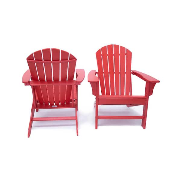 Luxeo Hampton Red Poly Plastic Outdoor Patio Adirondack Chair 2 Pack Lux 1518 Red2 The Home Depot - Poly Plastic Patio Furniture