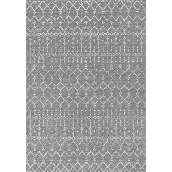 Moroccan HYPE Boho Vintage Diamond Gray/Ivory 12 ft. x 18 ft. Area Rug