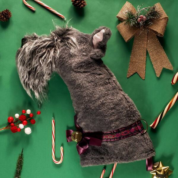 Christmas Light sale Up Schnauzer w Hat & Stocking Fluffy Dog Tinsel Yard Decor