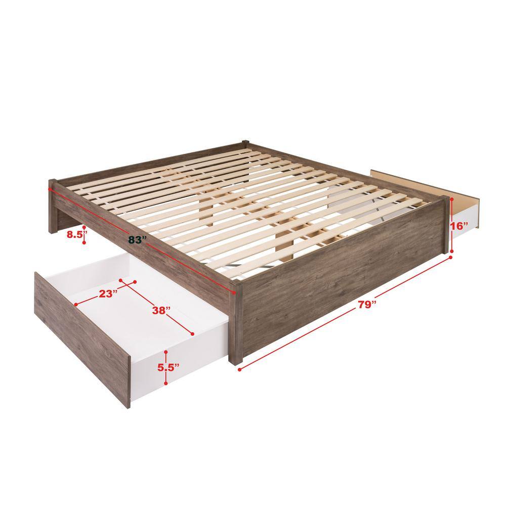 Drifted Gray King-Sized 4-Post Storage Bed with Dual Drawers