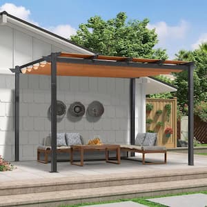 13 ft. x 10 ft. Outdoor Aluminum Pergola with Brown Retractable Shade Canopy for PatioGarden Backyard