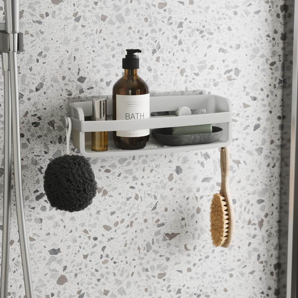 Gray Rectangular Plastic Suction Mount Shower Caddy