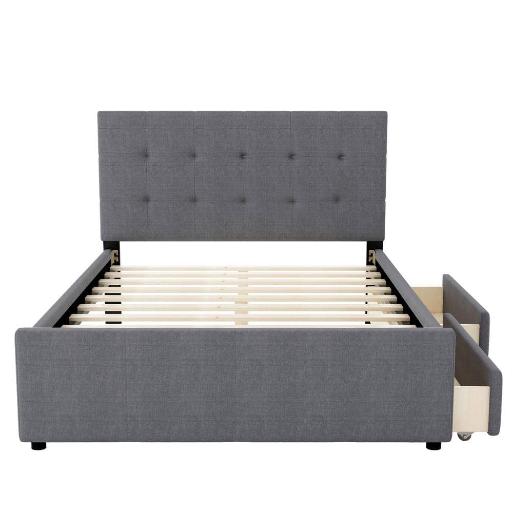 84.10 in W Gray Queen Size Linen Upholstered Platform Bed With ...