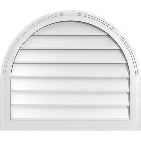 Ekena Millwork 28 in. x 24 in. Round Top White PVC Paintable Gable Louver Vent Non-Functional
