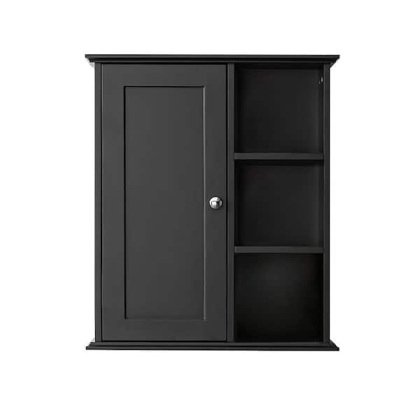 23.6 in. W x 27.6 in. H Rectangular Black Wood Surface Mount Medicine Cabinet without Mirror, Wall Cabinet with Shelf