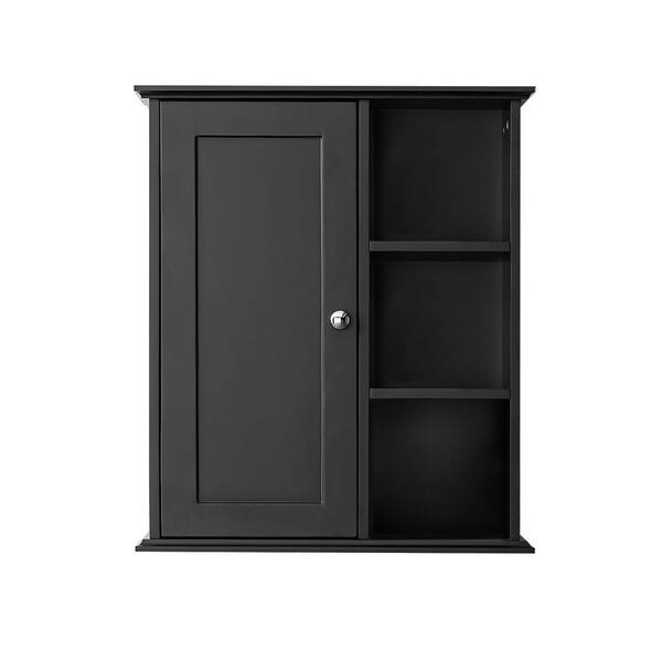 23.6 in. W x 27.6 in. H Rectangular Black Wood Surface Mount Medicine Cabinet without Mirror, Wall Cabinet with Shelf