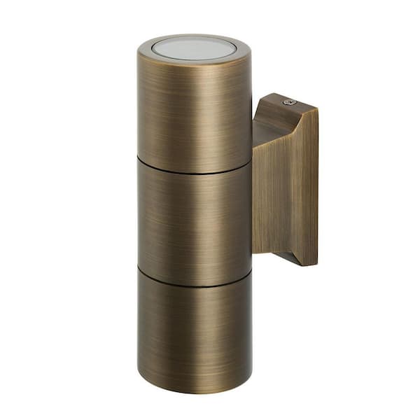 Large Up & Down Weather Resistant Cylinder Sconce in Centennial Brass